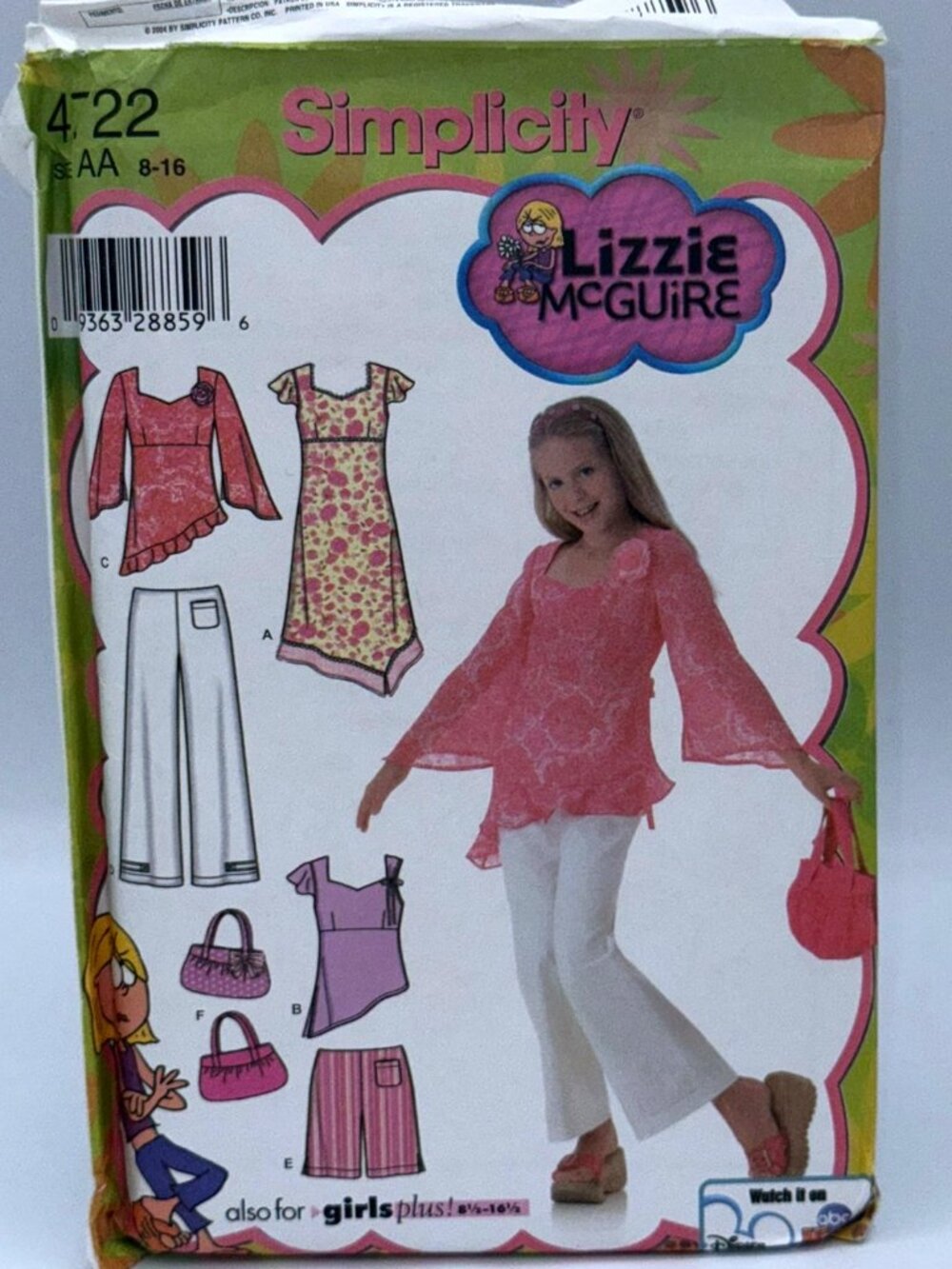 Simplicity Lizzie McGuire 4722 Girls Sewing Pattern Sz 8–16 Top Dress Pants